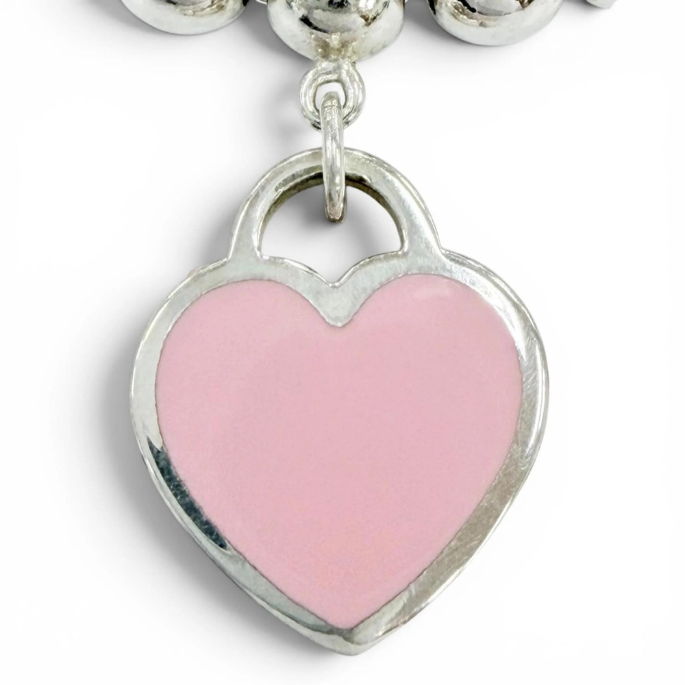 TIFFANY Authentic Pink Heart Charm Bracelet - Picture 3 of 9